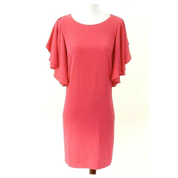 Vince Camuto Flutter Sleeve Crepe Calypso Coral Dress Size 4 - Picture 2 of 8
